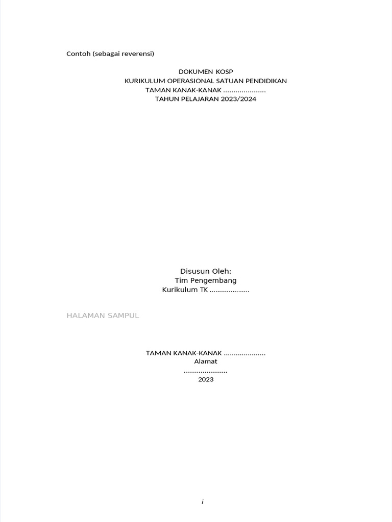 PDF Contoh Format Kosp Paud | PDF