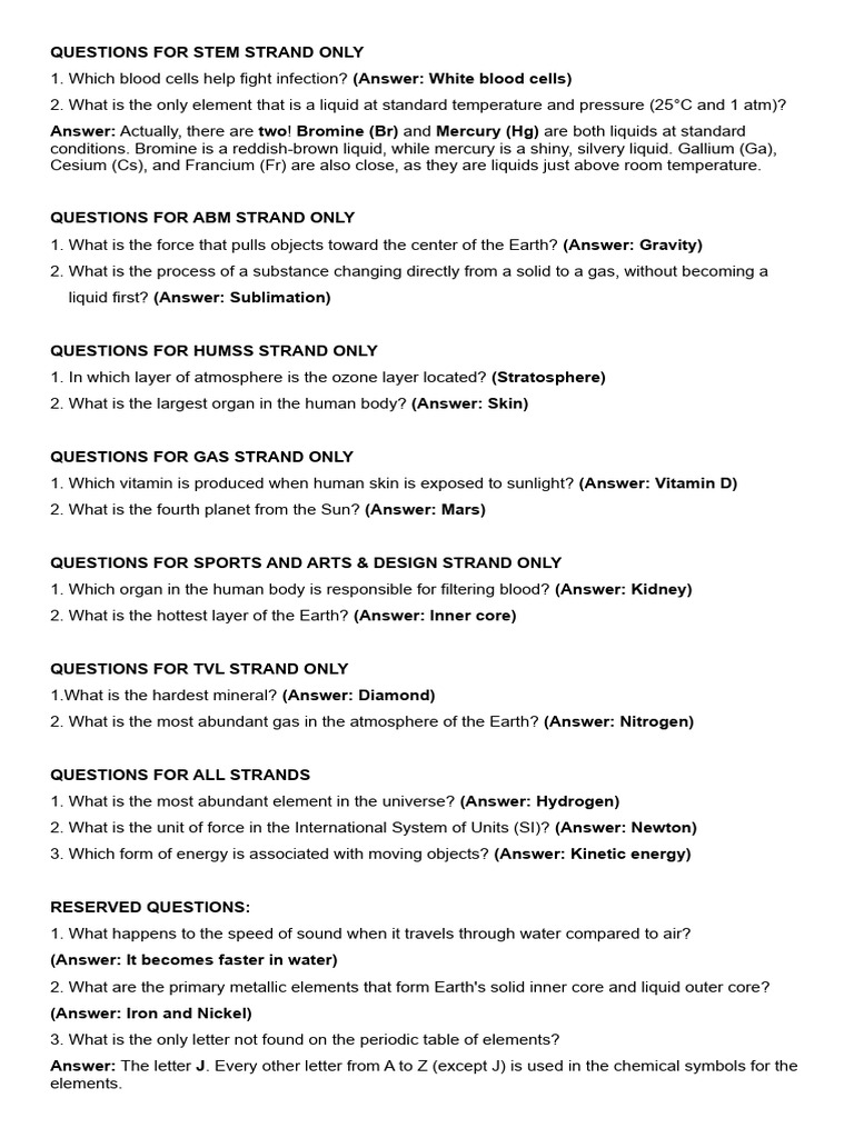 Strand-Specific Science Questions | PDF