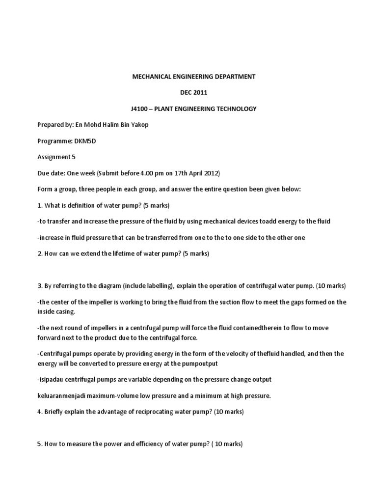 Water Pump Engineering Assignment Guide | PDF | Computers | Technology ...