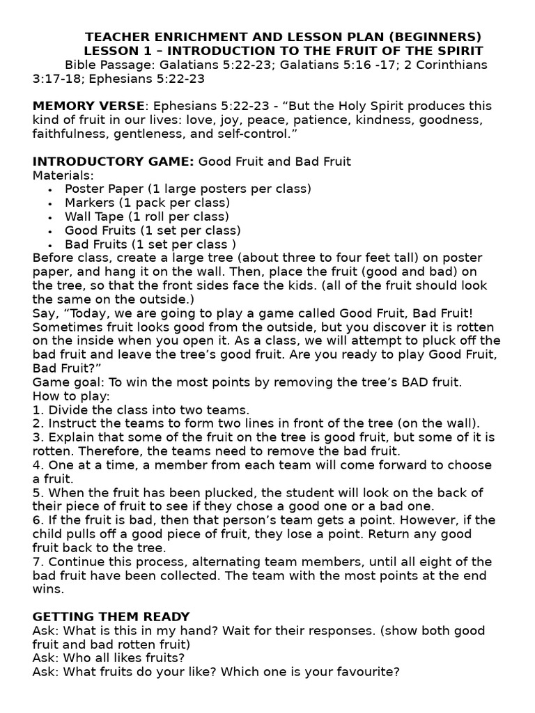 Beginner's Lesson on Fruit of the Spirit | PDF | Fruit Of The Holy ...