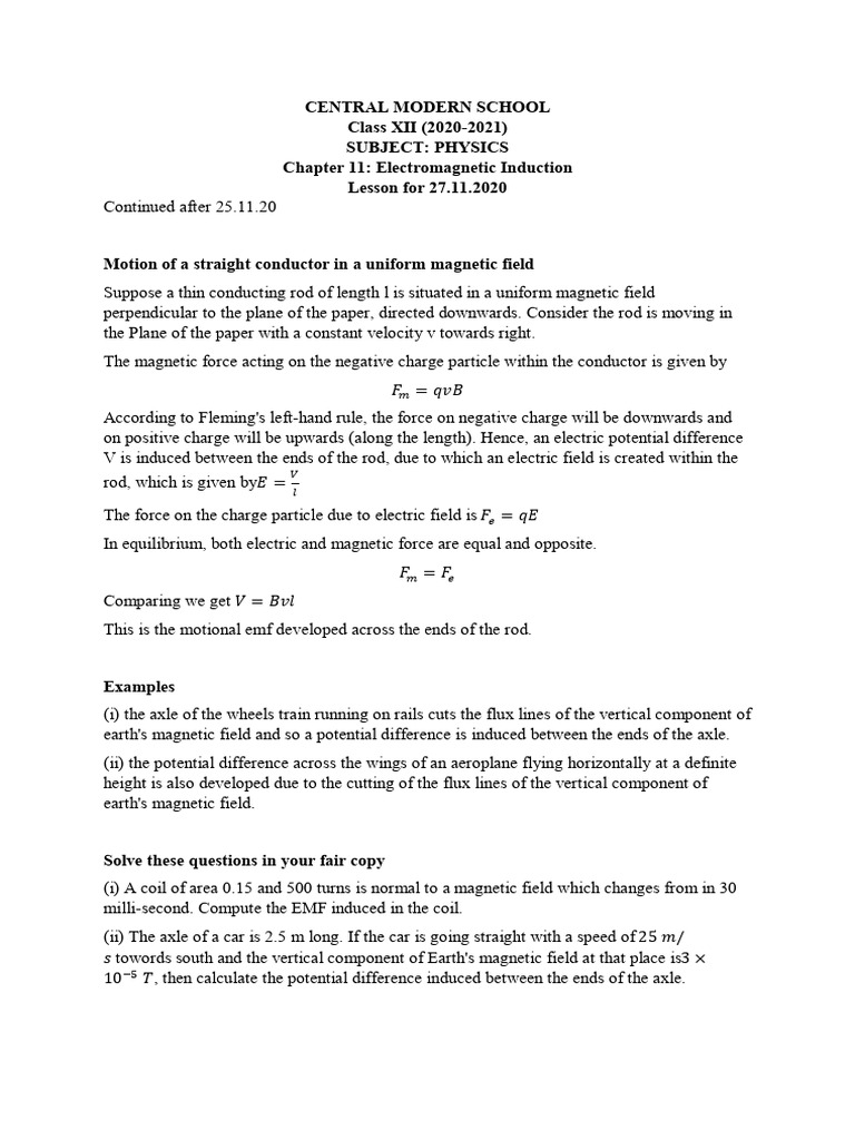 Electromagnetic Induction in Physics | PDF | Magnetic Field ...