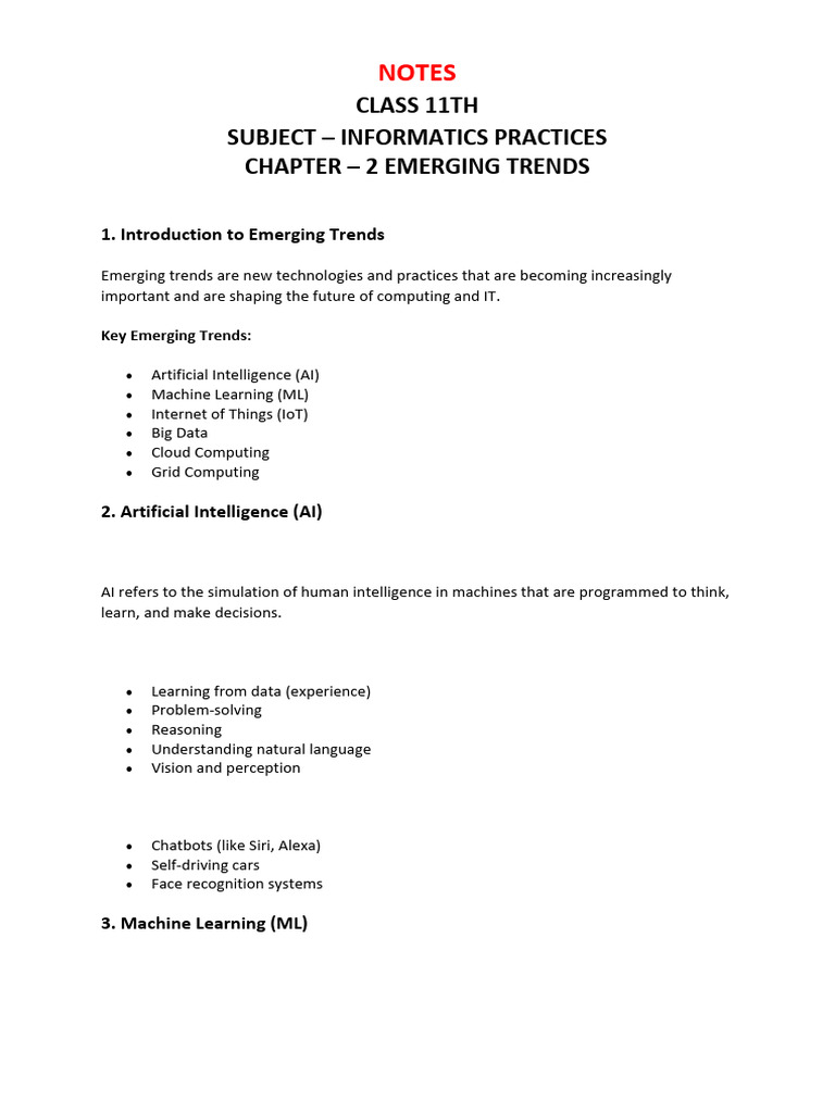 Class 11 IP Chapter 2 Notes: Trends | PDF | Cloud Computing | Machine ...