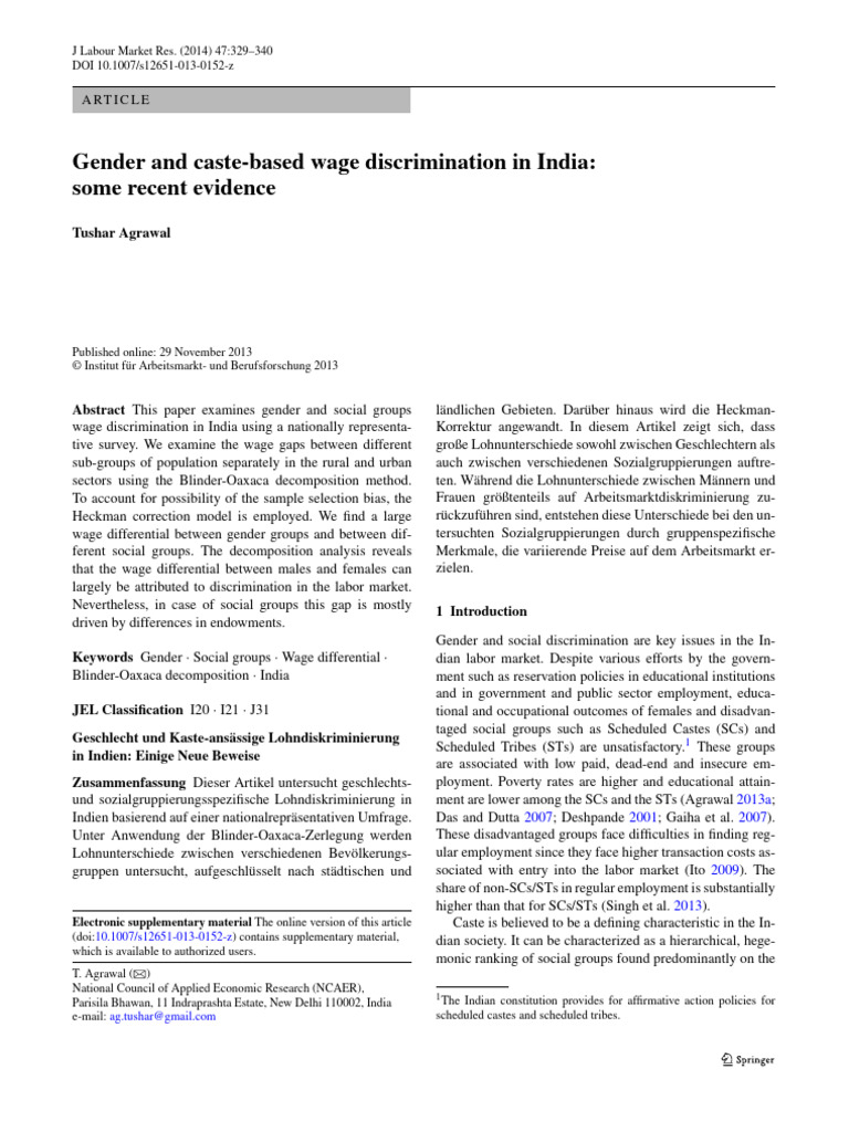 Wage Discrimination in India: Gender & Caste | PDF | Employment ...