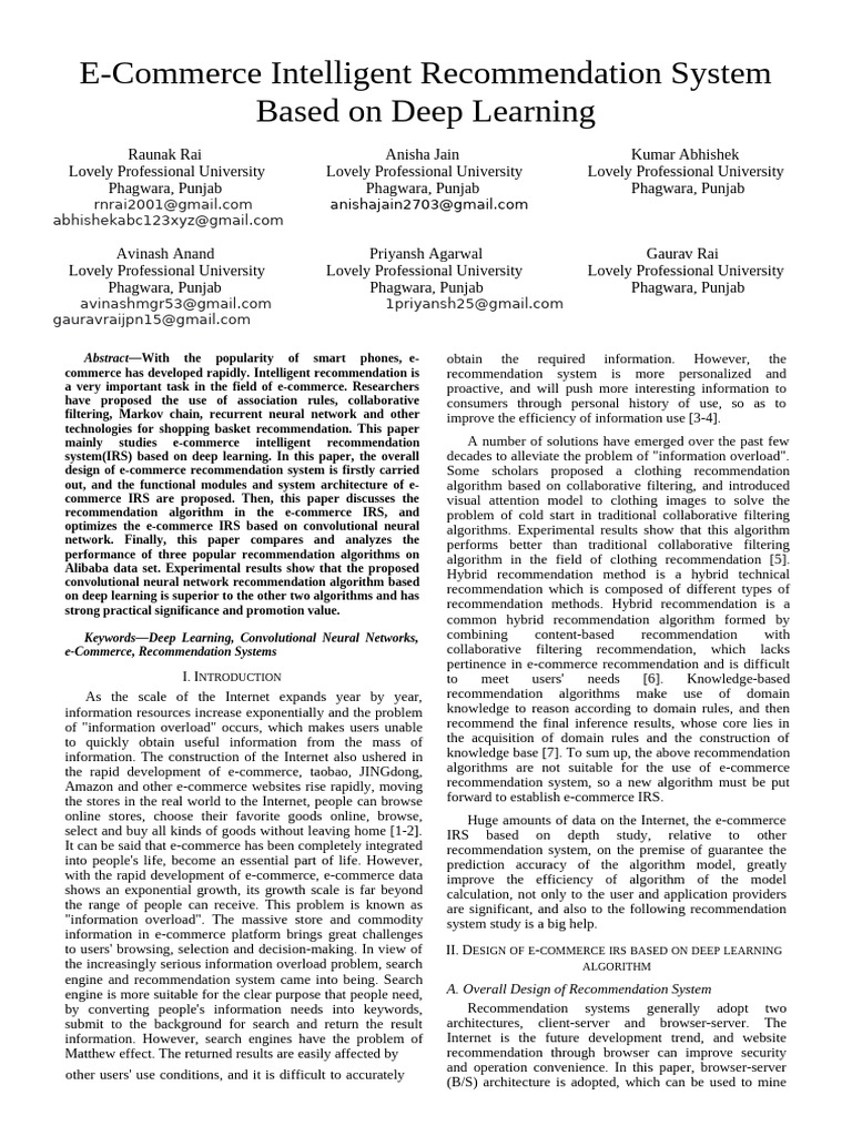 Deep Learning for E-Commerce Recommendations | PDF | Deep Learning ...