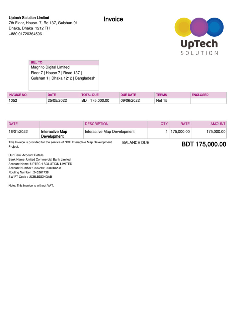 Invoice 1052 From Uptech Solution Limited | PDF