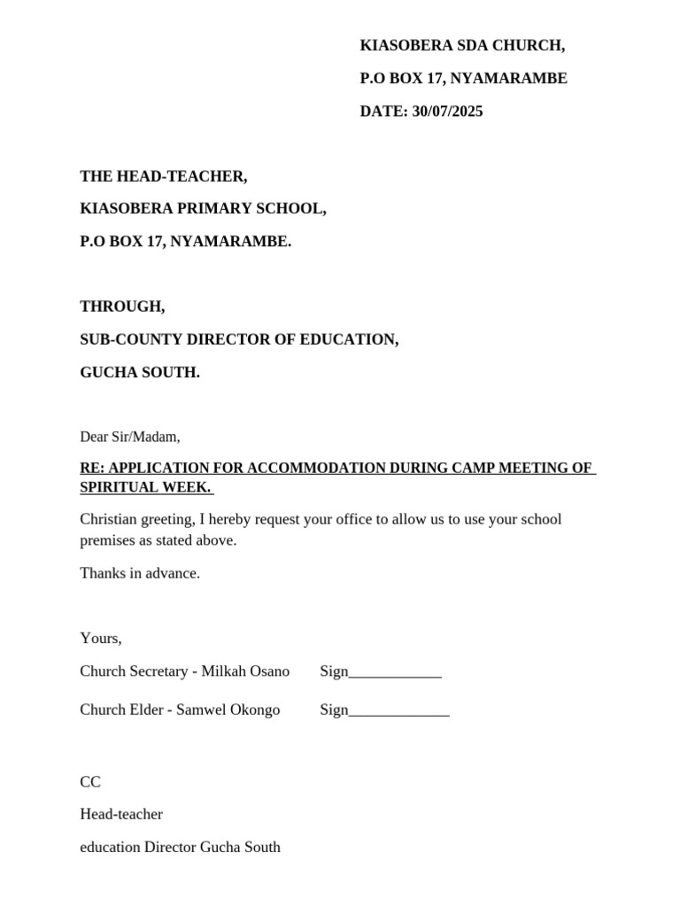Kiasobera Sda Church Letter | PDF