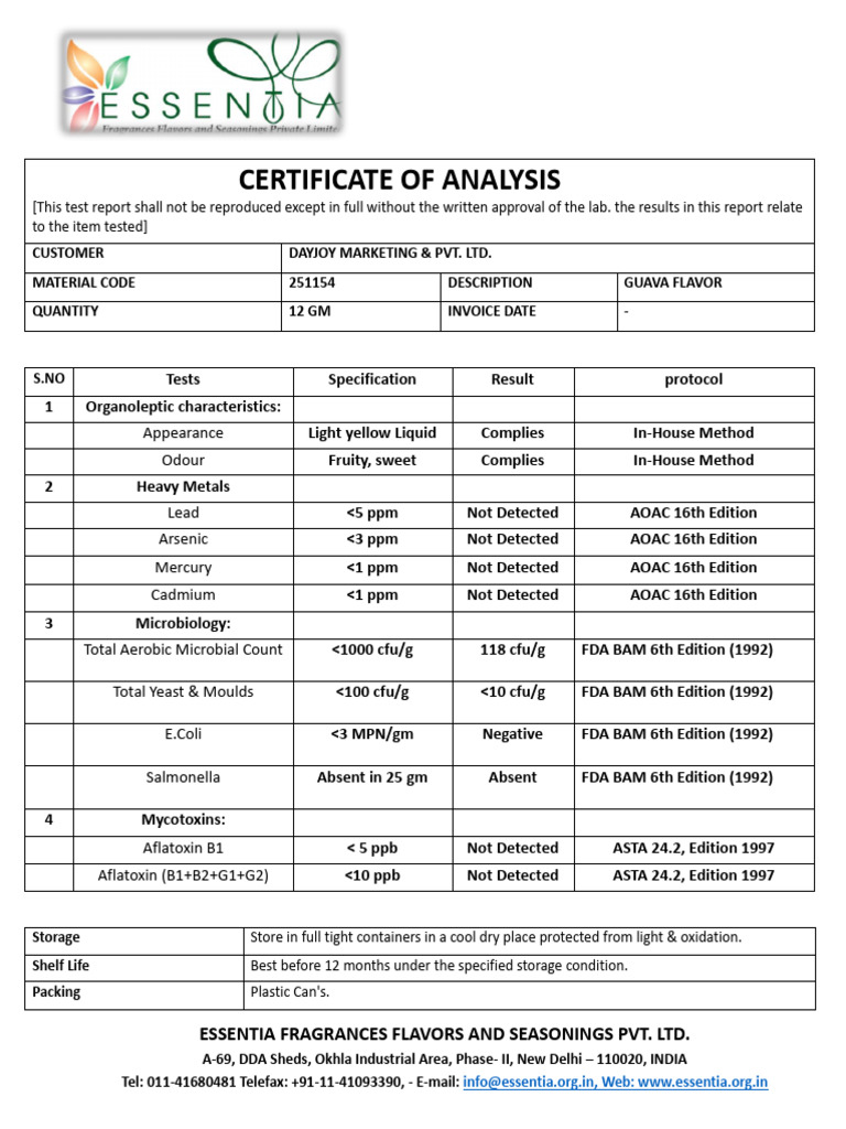 Guava Flavor (251154) Coa | PDF