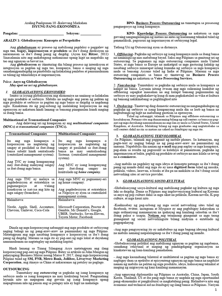 Ap Hand Out 2ND Quarter Sy 2025 2026 | PDF