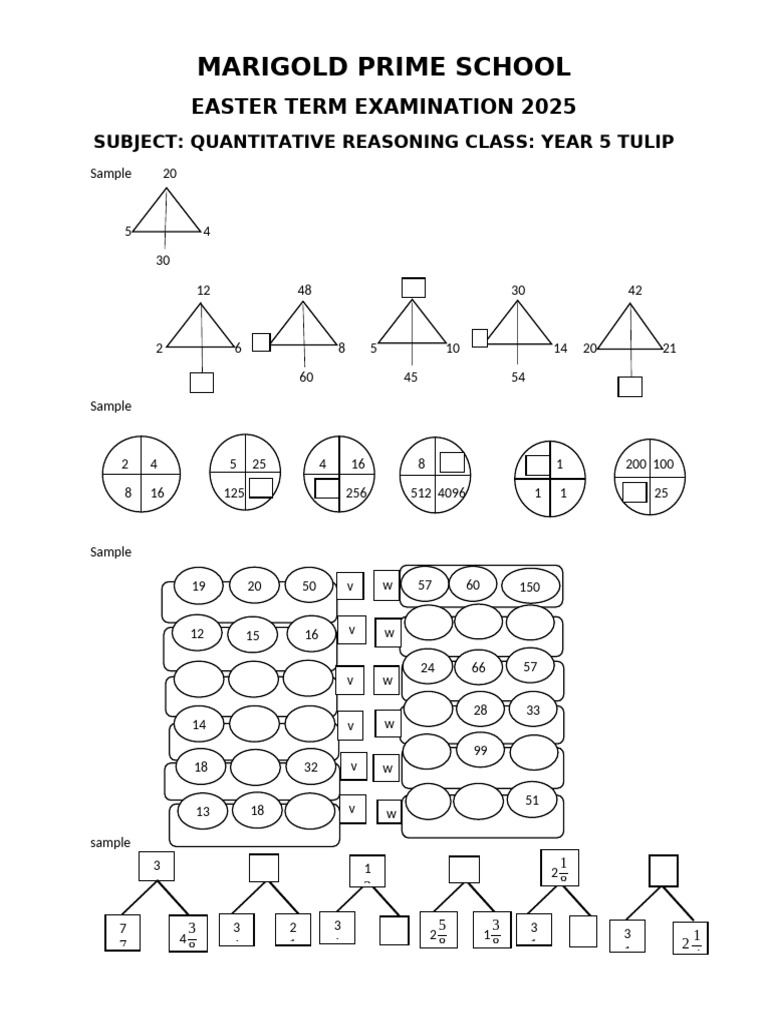 Year 5 Quantitative Reasoning Exam 2025 | PDF