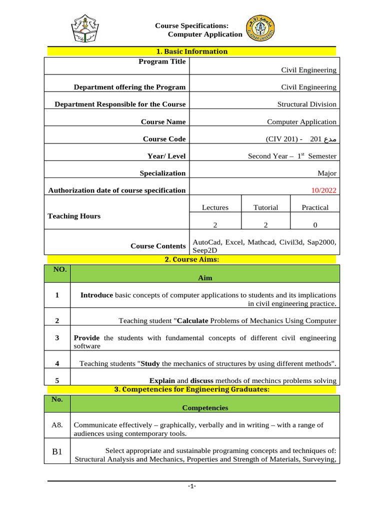 CIV 201: Computer Applications in CE | PDF | Engineering | Civil ...