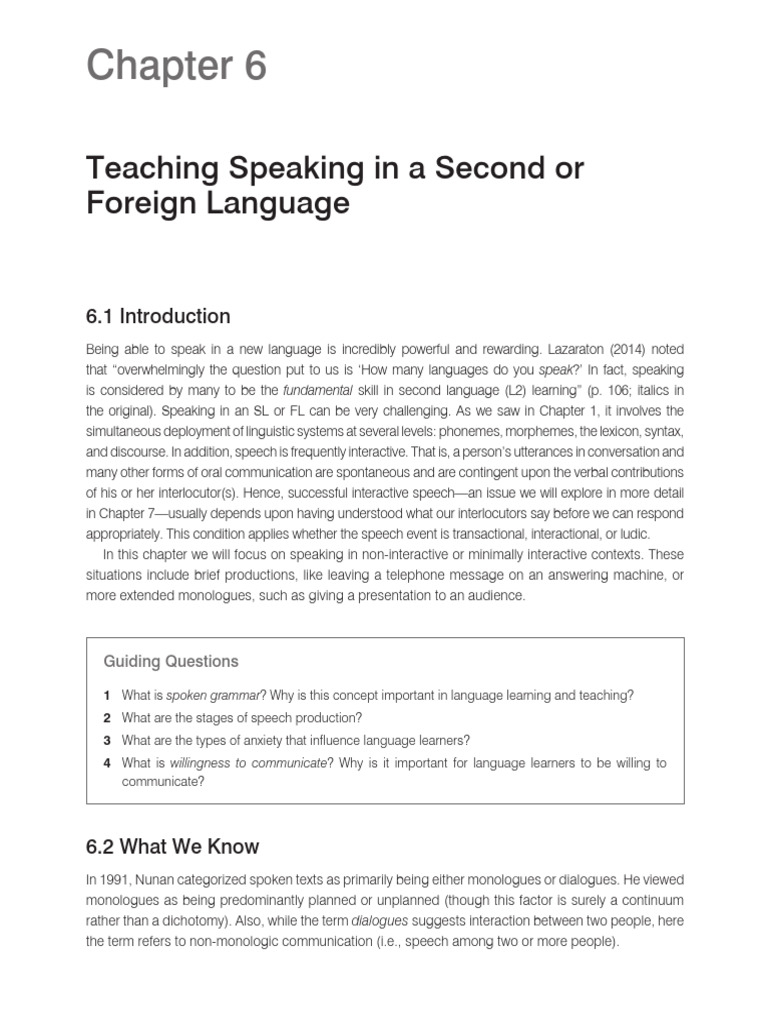Teaching Speaking in Second Languages | PDF | Second Language | Vocabulary
