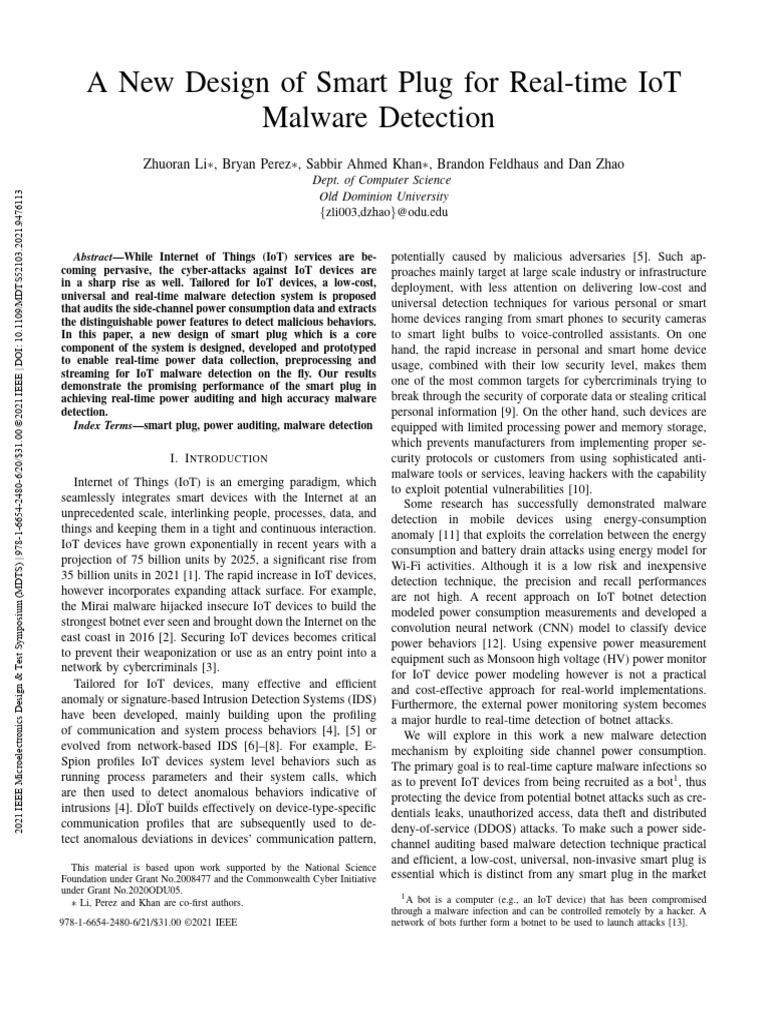 Smart Plug for IoT Malware Detection | PDF | Internet Of Things ...