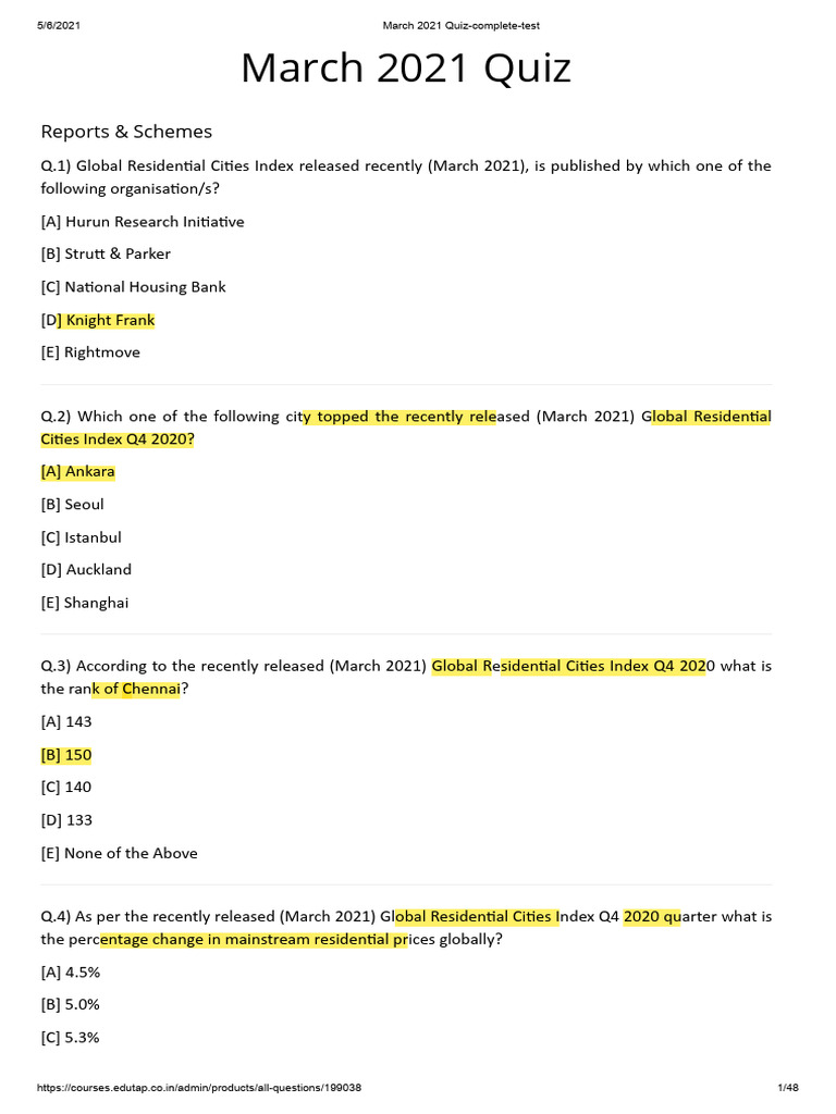 March 2021 Quiz Lyst1487 | PDF