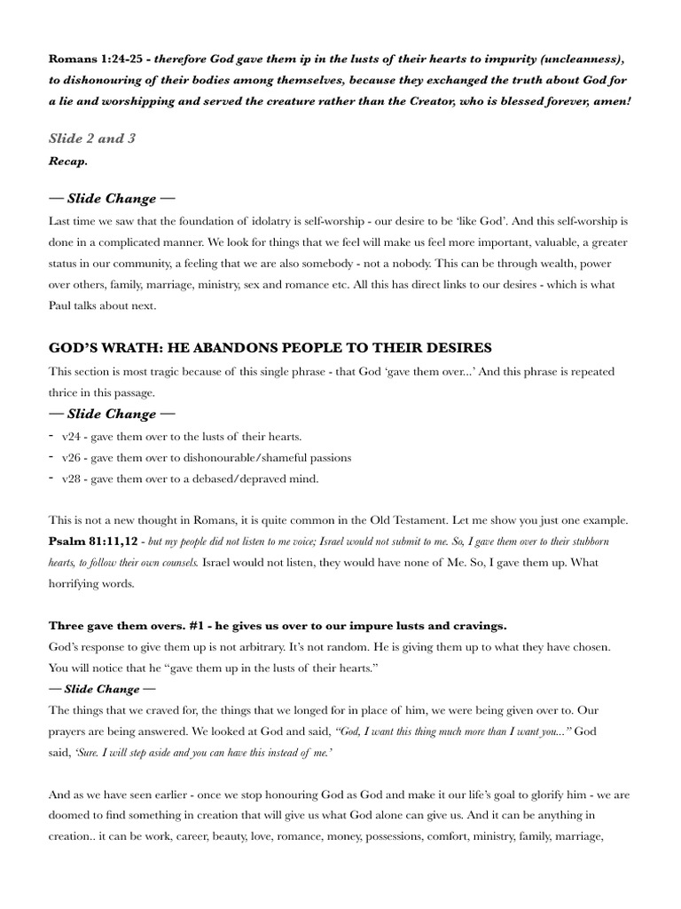 Understanding Romans 1:24-25 | PDF | Idolatry | God