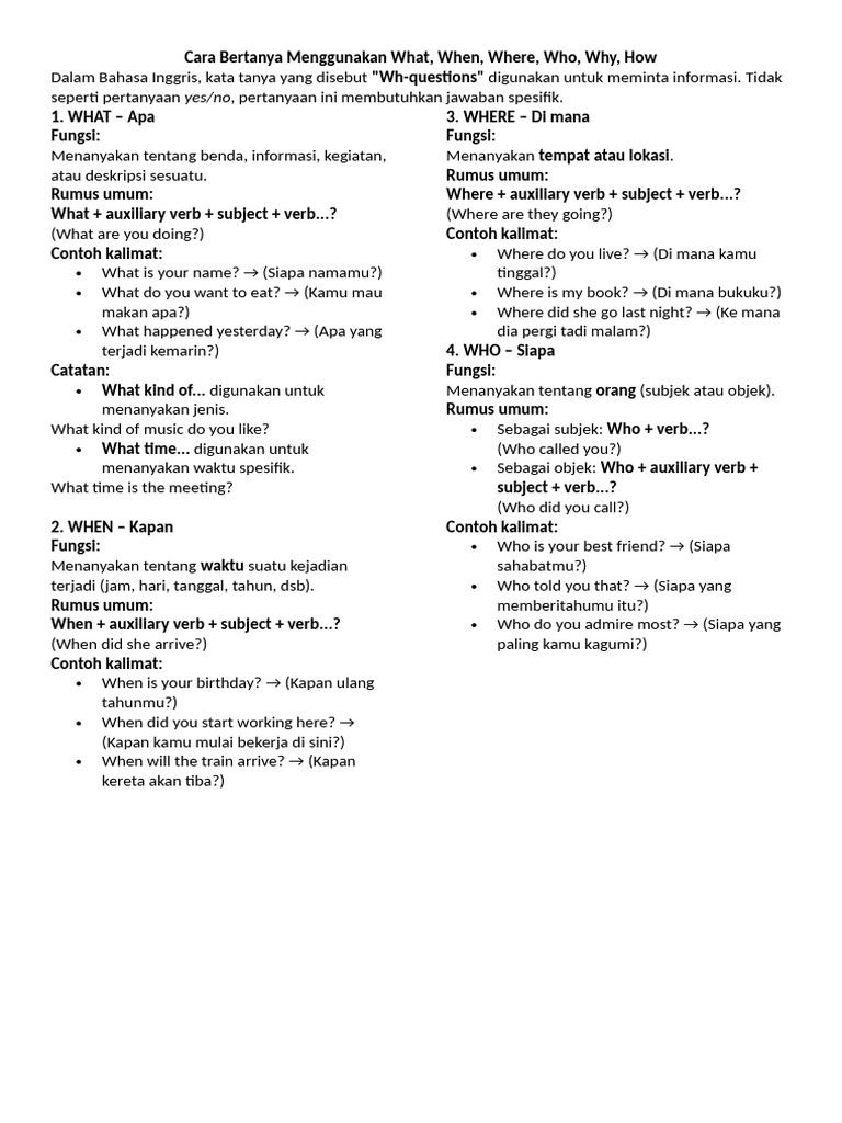 Panduan Wh-Questions dalam Bahasa Inggris | PDF