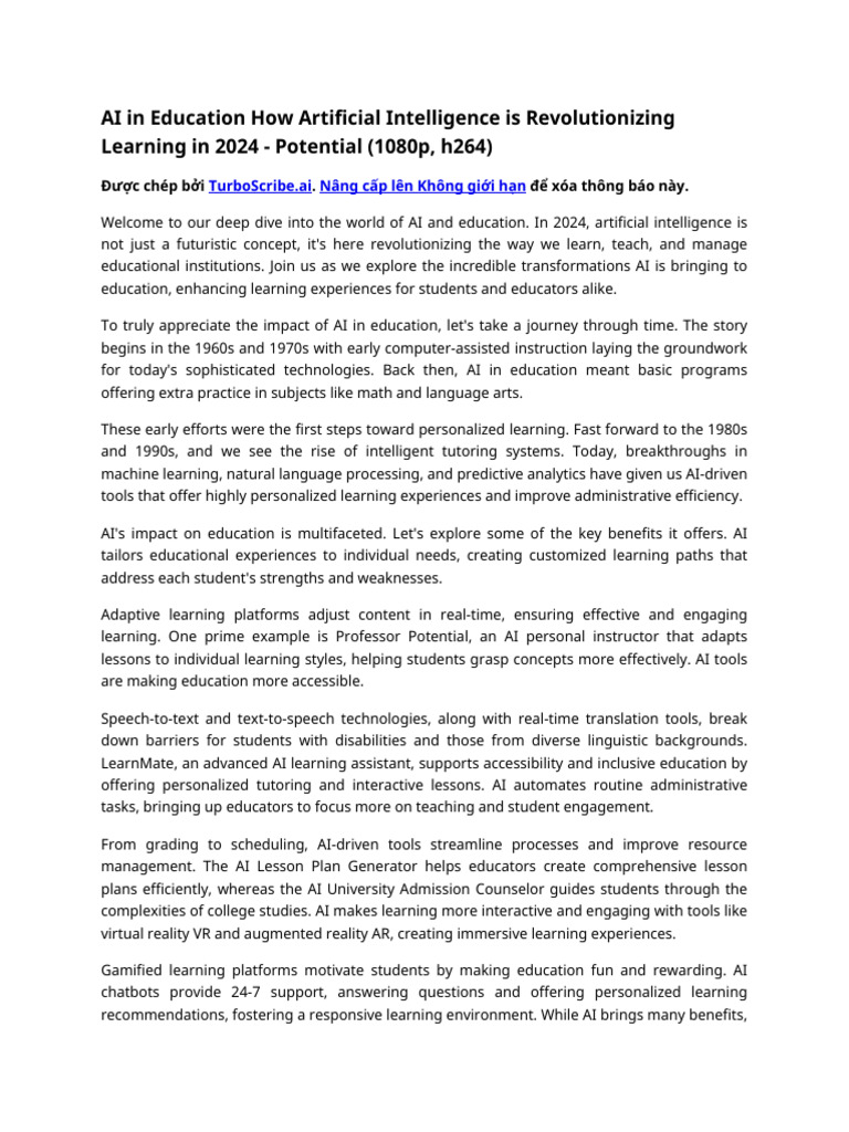 AI Revolutionizing Education in 2024 | PDF | Artificial Intelligence ...