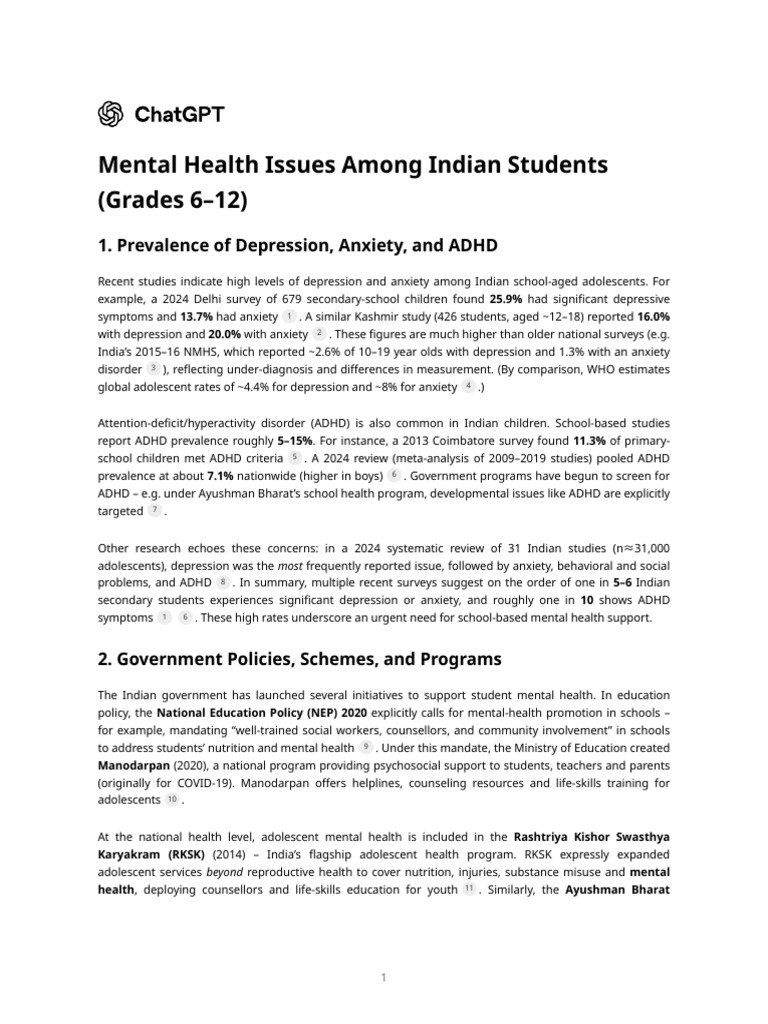 Mental Health Challenges in Indian Students | PDF | Attention Deficit ...