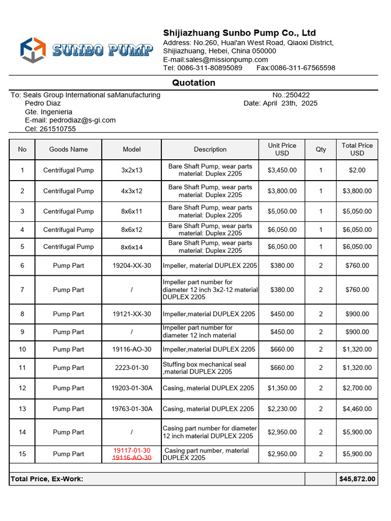Quotation for Centrifugal Pumps and Parts | PDF | Pump | Continuum ...