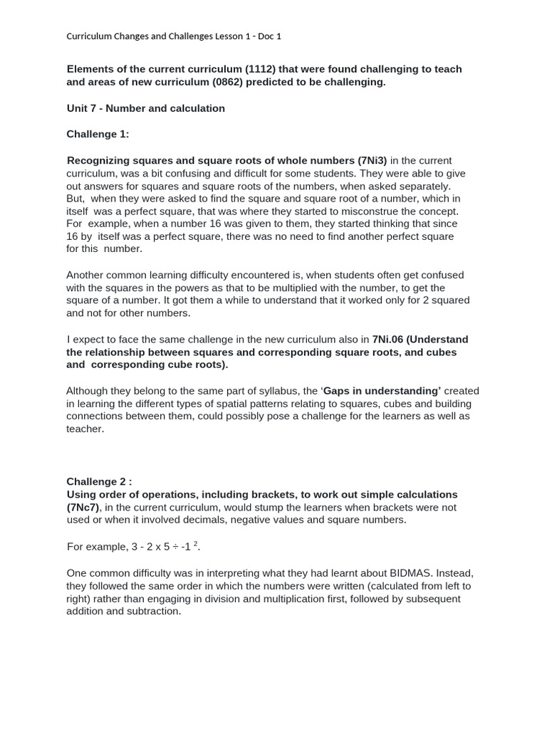 Curriculum Challenges in Math Teaching | PDF | Curriculum | Mathematics