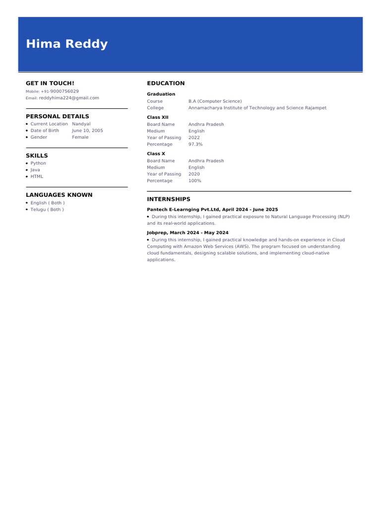 Hima Reddy Resume | PDF