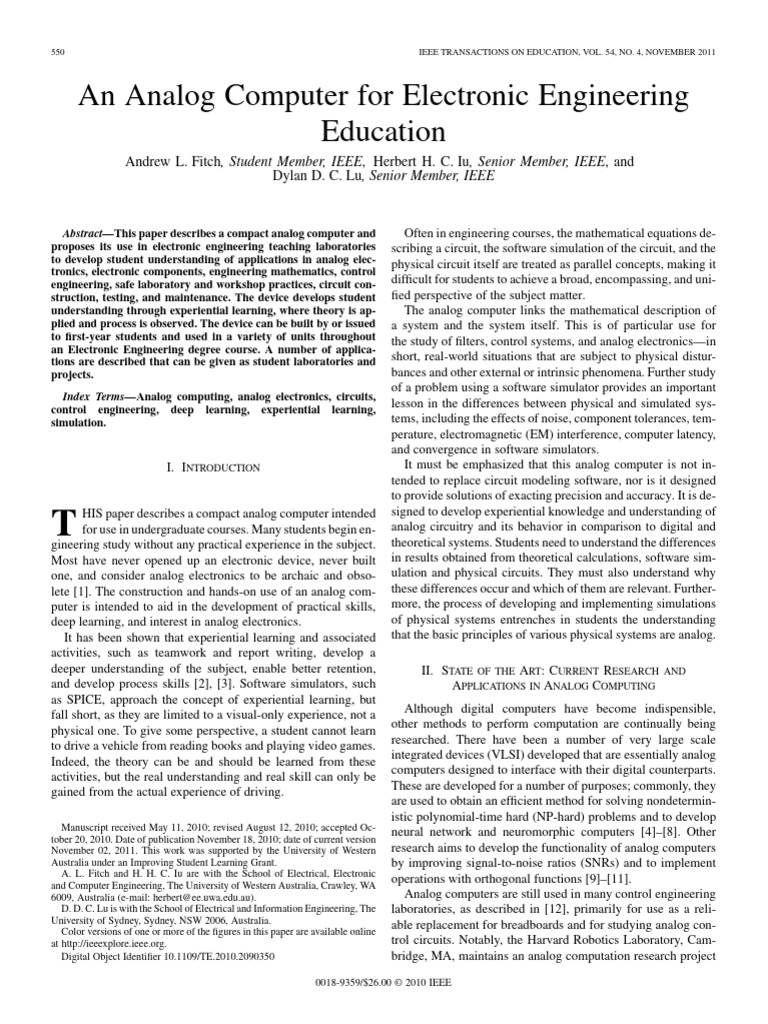 An Analog Computer For Electronic Engineering Education | PDF ...