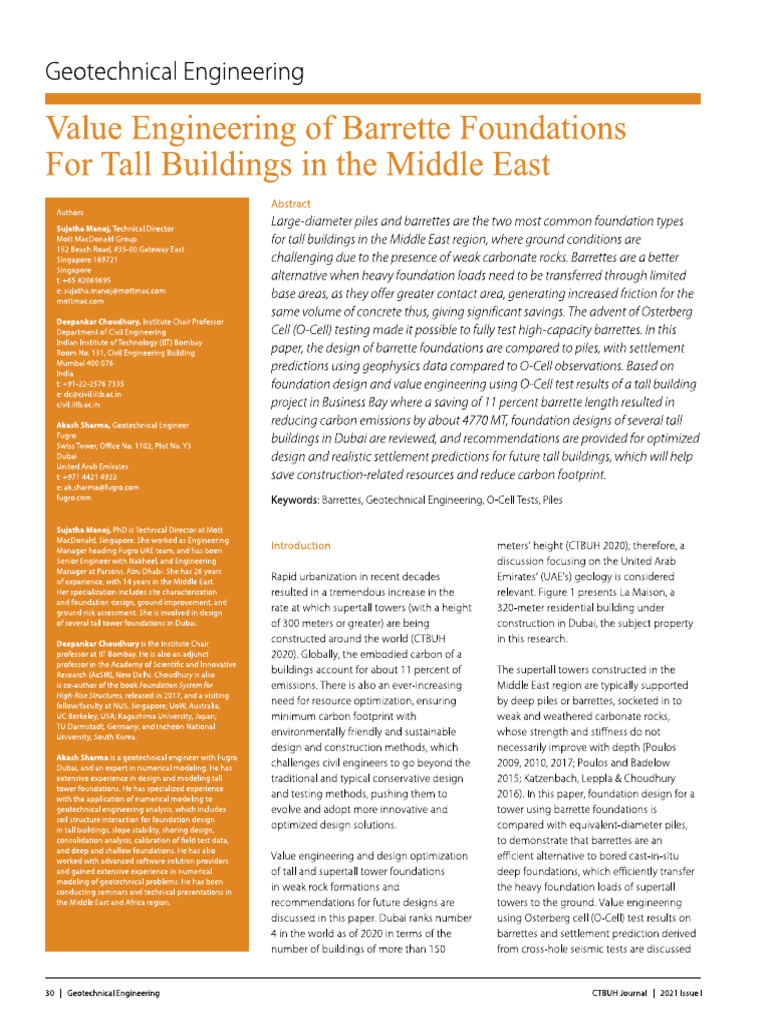 Value Engineering - Construction of Barrettes For High-Rise Foundations ...