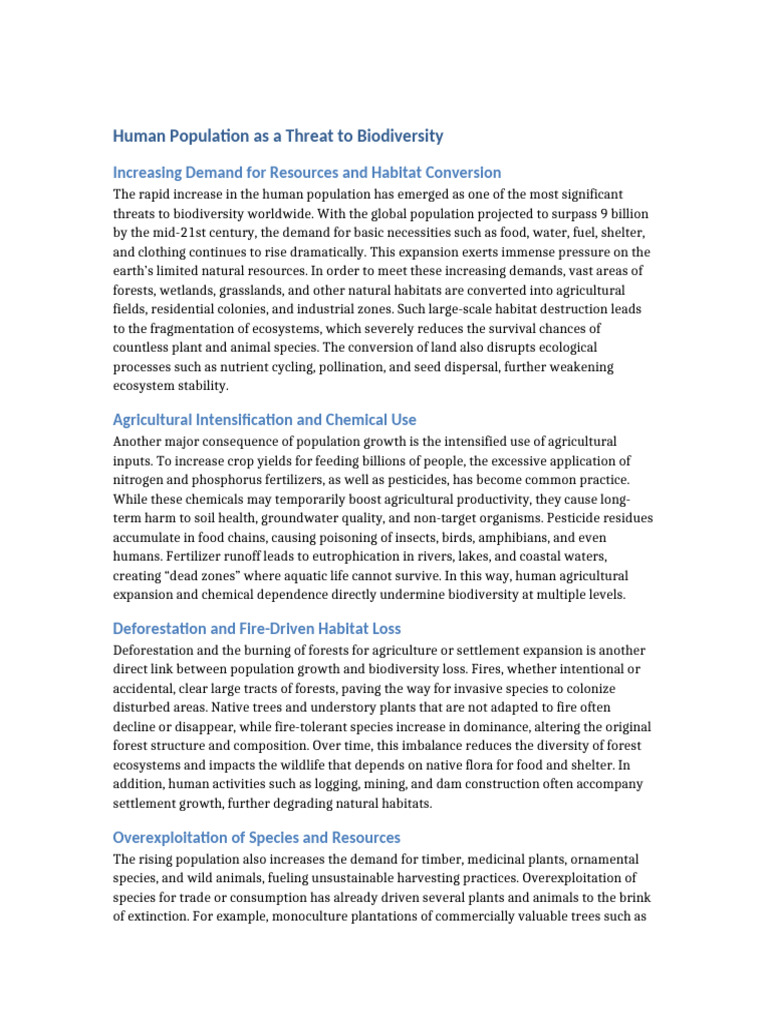 Human Population's Impact on Biodiversity | PDF | Agriculture | Habitat ...