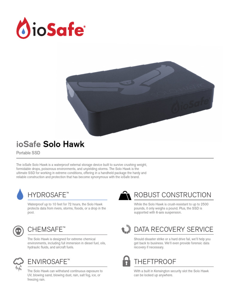 ioSafe Solo Hawk: Ultimate Waterproof SSD | PDF | Usb | Solid State Drive