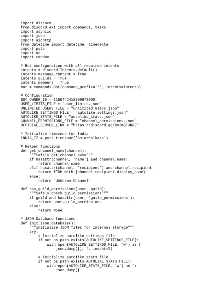 Discord Bot Autolike Settings Manager | PDF | Software | Computing