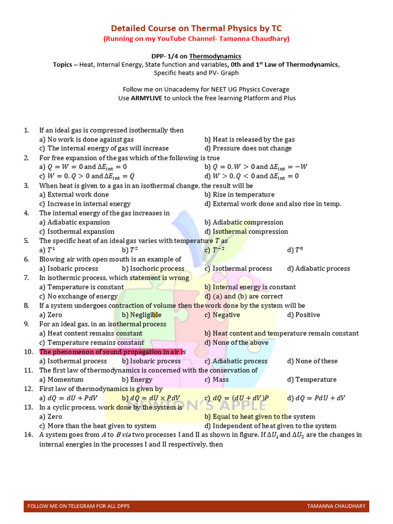 Thermodynamics DPP: Key Concepts | PDF | Gases | Heat