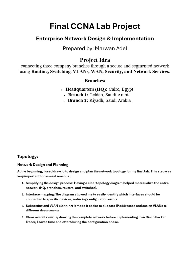 CCNA Project: Secure Network Design | PDF | Computer Network ...