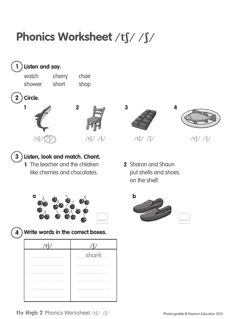Phonics Worksheet: /tʃ/ and /ʃ/ | PDF