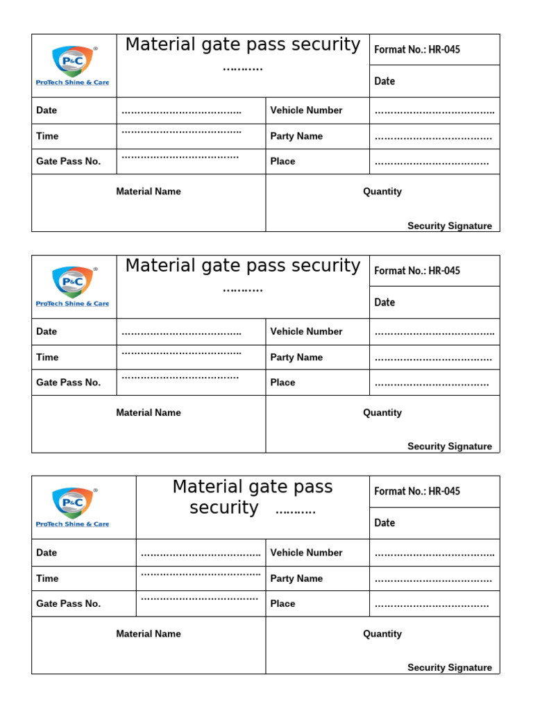 Material Gate Pass Format Template | PDF