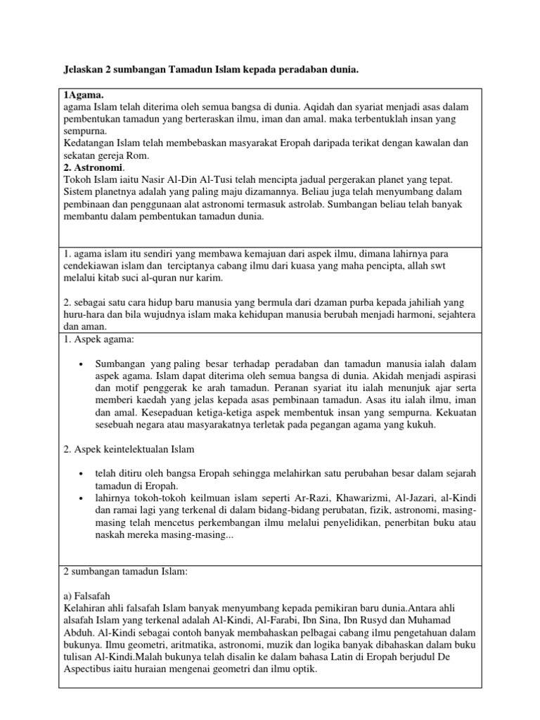 Jelaskan 2 Sumbangan Tamadun Islam Kepada Peradaban Dunia Pdf