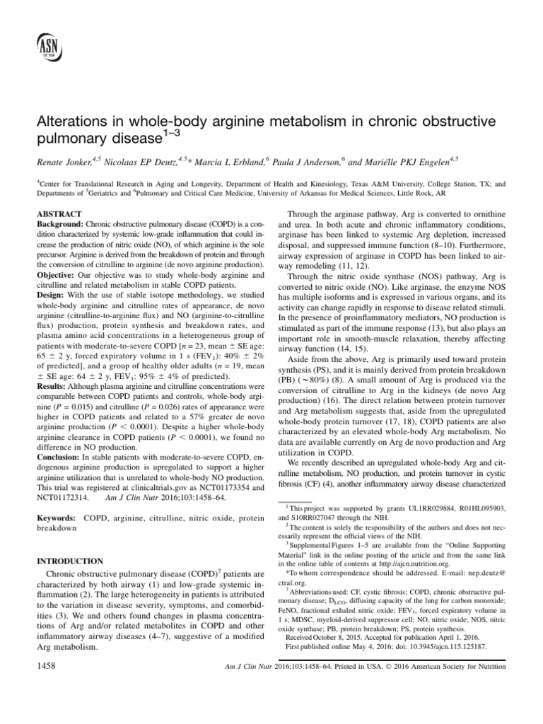 Alterations in Whole Body Arginine Metabolism in - 2016 - The American ...