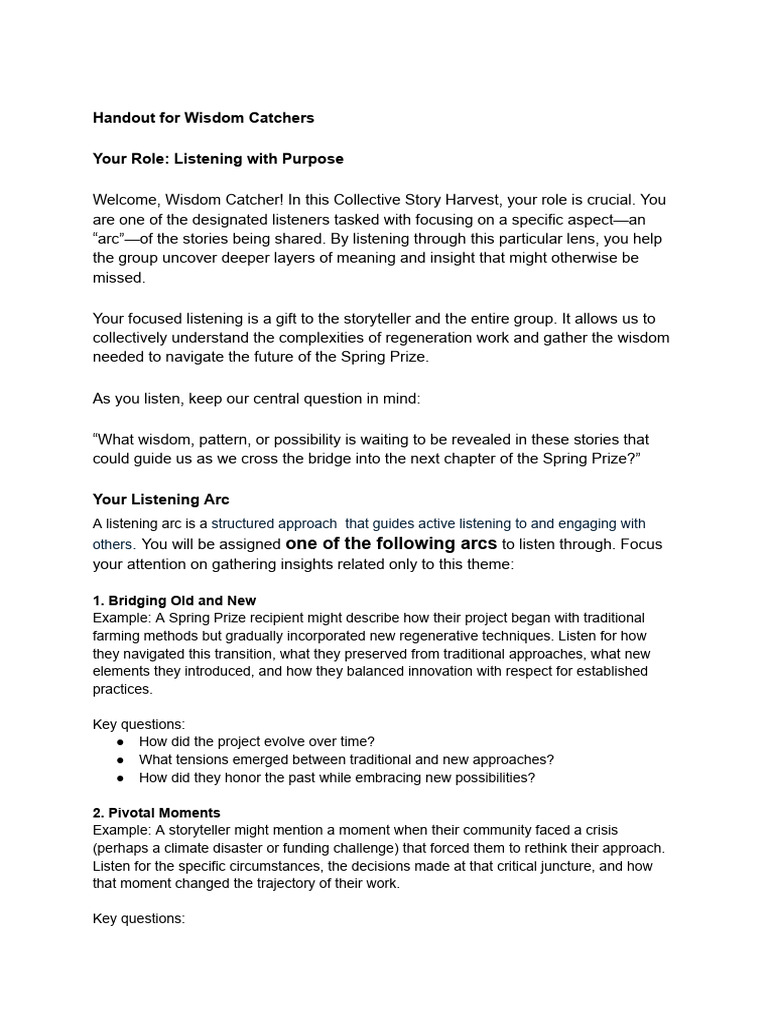 Wisdom Catchers: Listening Arcs Guide | PDF | Wisdom | Cognition