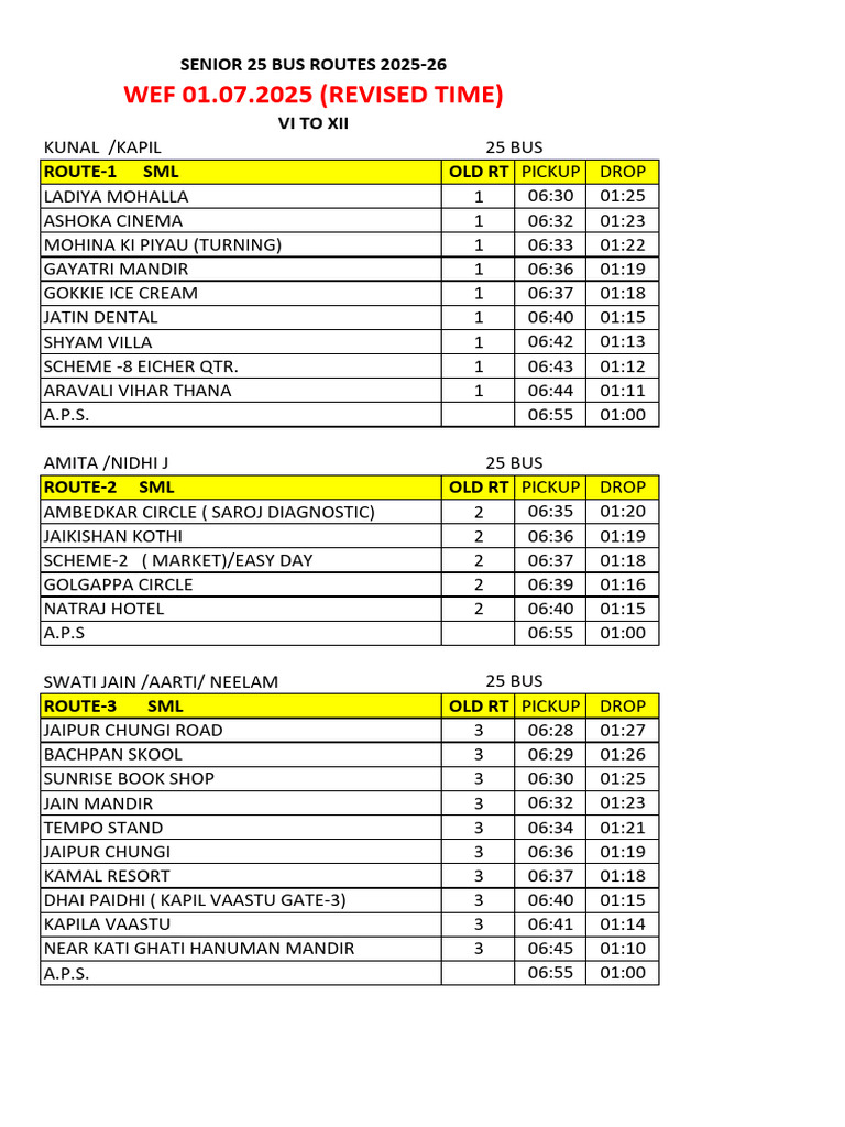 Senior Bus Routes 2025-26 Schedule | PDF