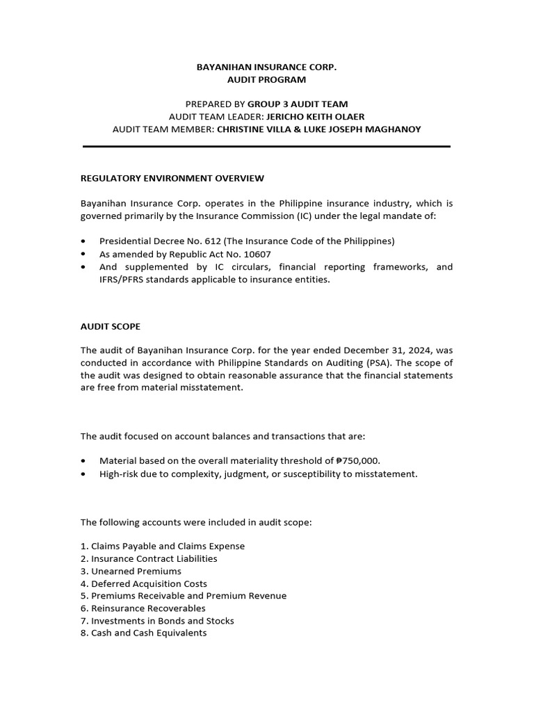 Group 3 Audit Program (Revised) | PDF | Audit | Insurance
