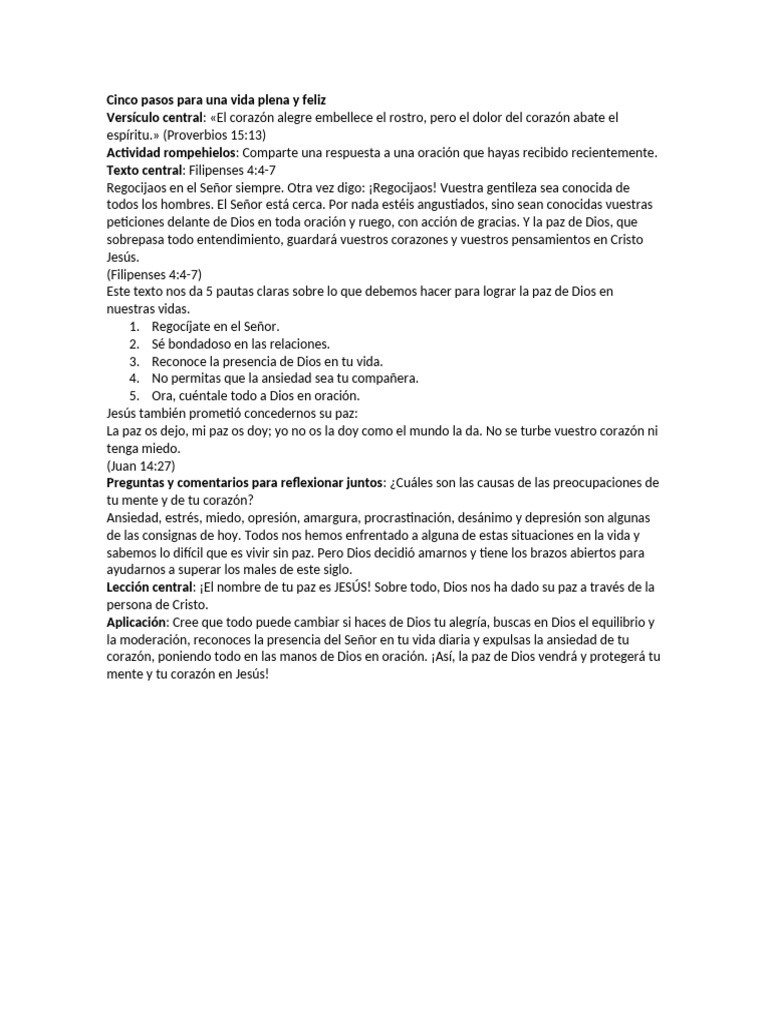 Cinco Pasos para Una Vida Plena y Feliz | PDF