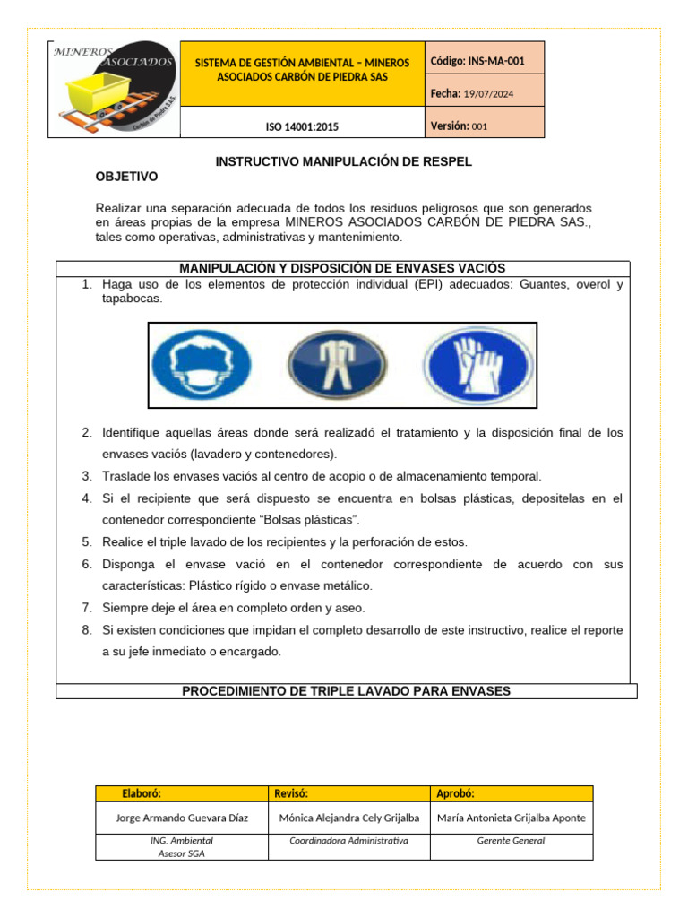 7. INSTRUCTIVO MANIPULACIÓN DE RESPEL | PDF | Residuos peligrosos
