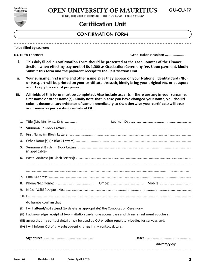 Annex 1 - Confirmation Form 10 June 2025 (Morning Session) | PDF