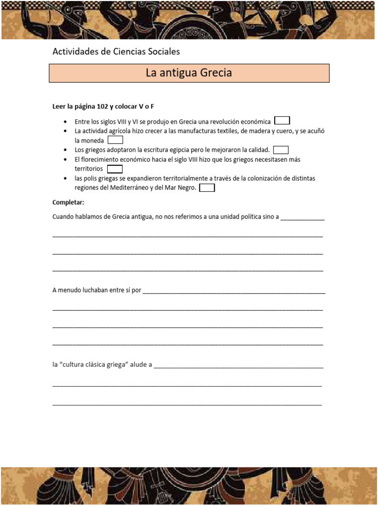 Actividades sobre la Antigua Grecia | PDF