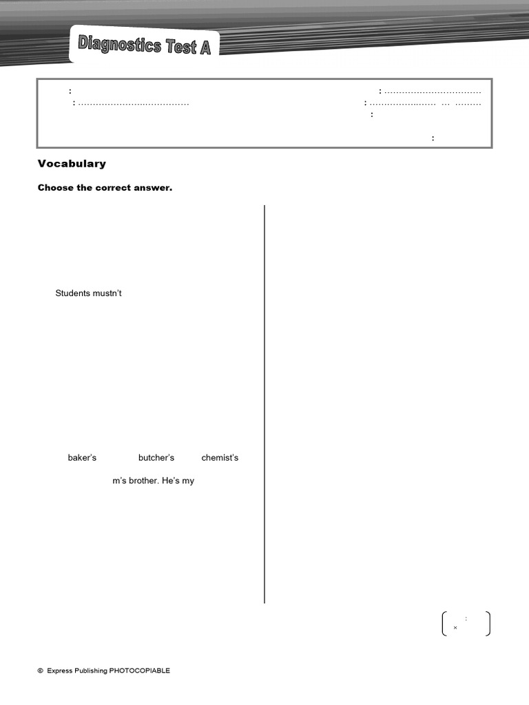 Vocabulary and Grammar Test for Grade 7 | PDF