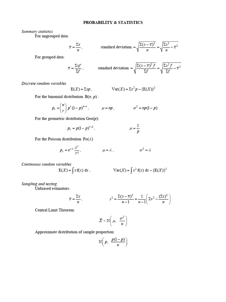 Summary of Probability Distributions | PDF | Variance | Probability ...