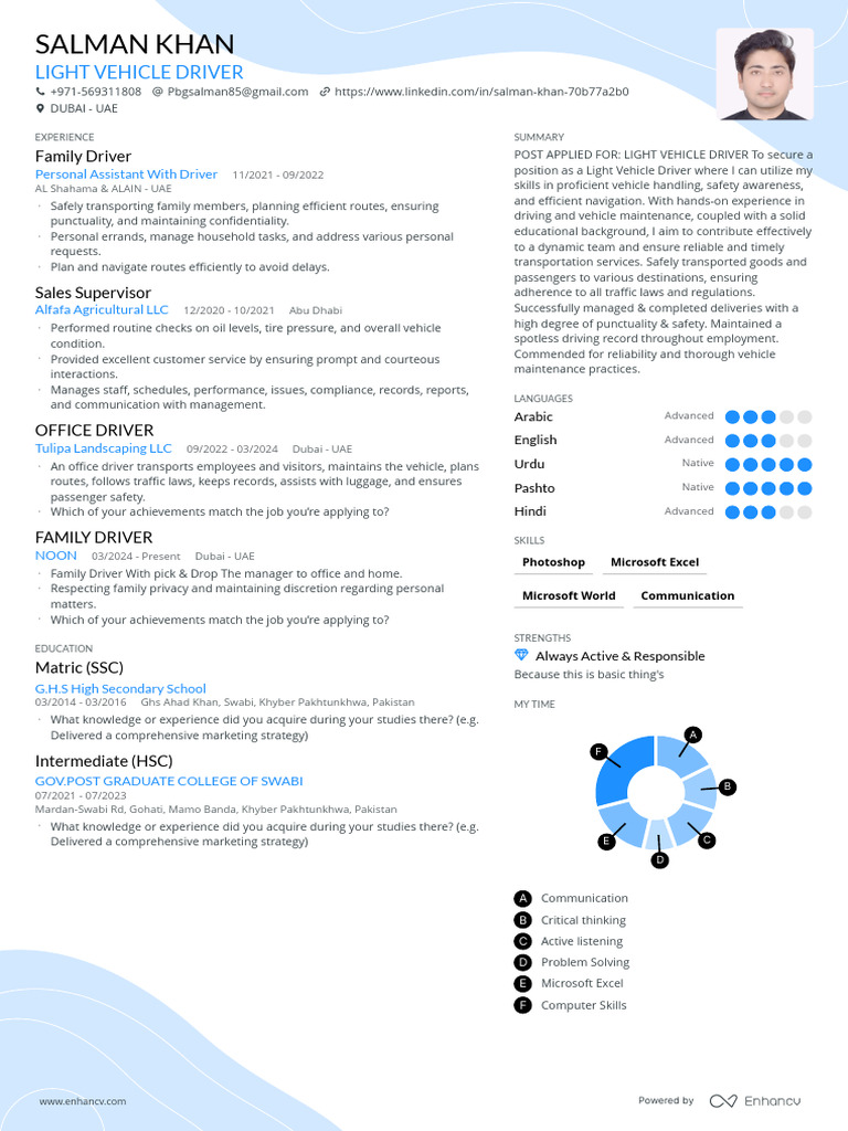Experienced Light Vehicle Driver Resume | PDF | United Arab Emirates