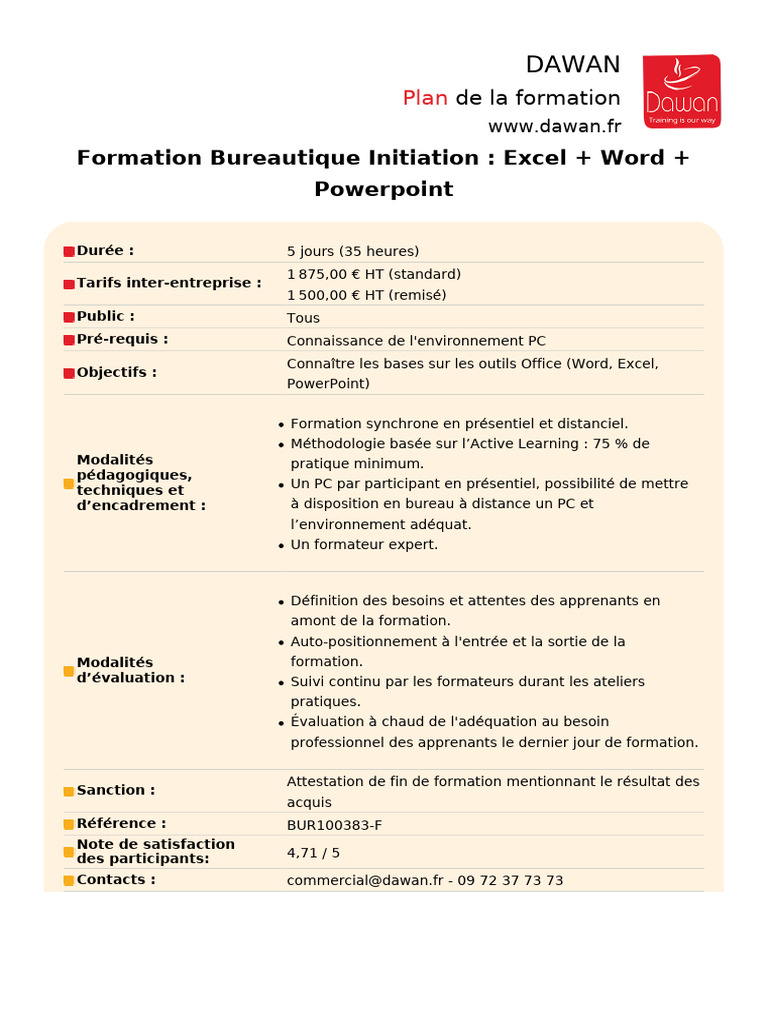 Formation Bureautique : Excel, Word, PowerPoint | PDF | Microsoft Word ...