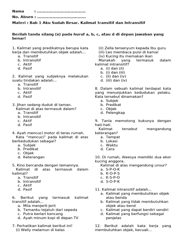 Soal Bahasa Indonesia Kelas 4 Kurikulum Merdeka Bab 1 | PDF