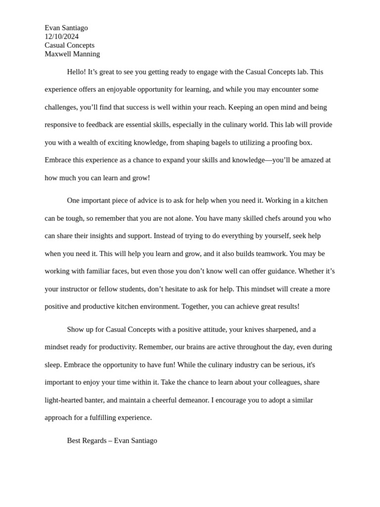 Letter To Future Students by Evan | PDF