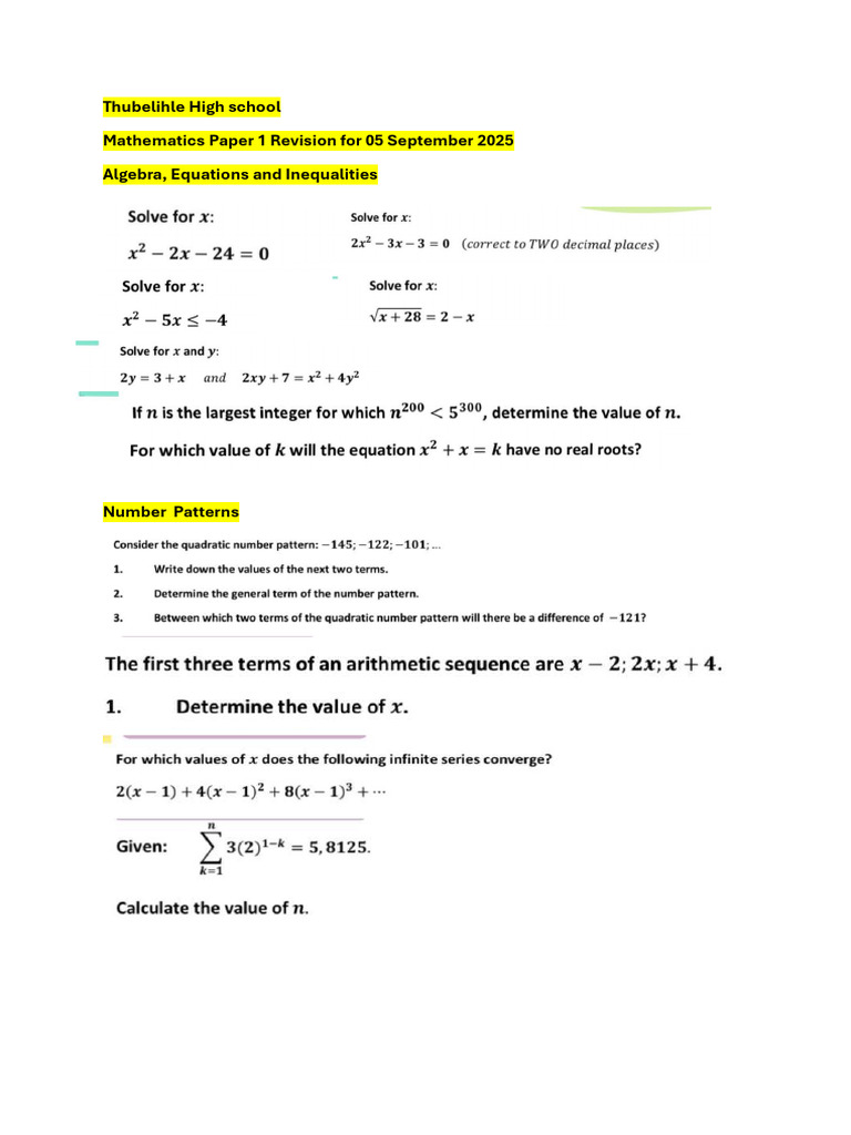 Maths Paper 1 Revision Guide 2025 | PDF