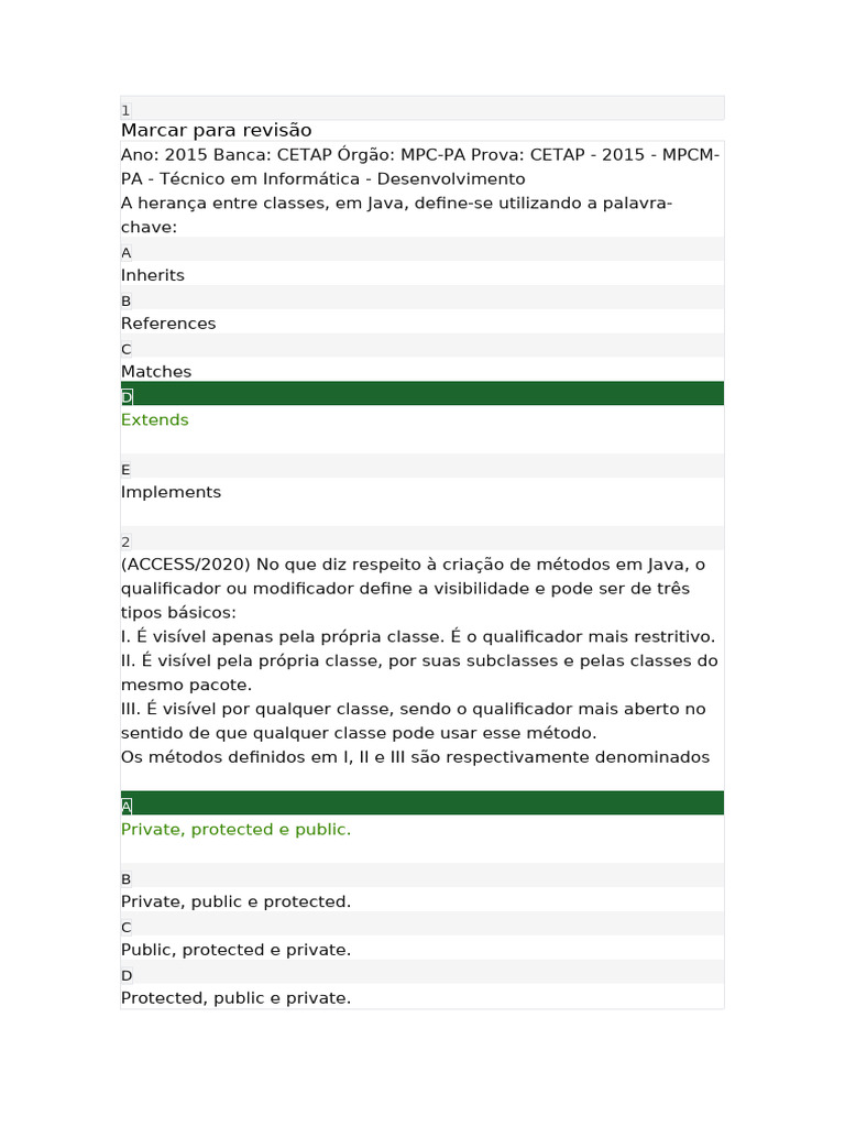 Questões de Java: Herança e Polimorfismo | PDF | Classe (programação de ...